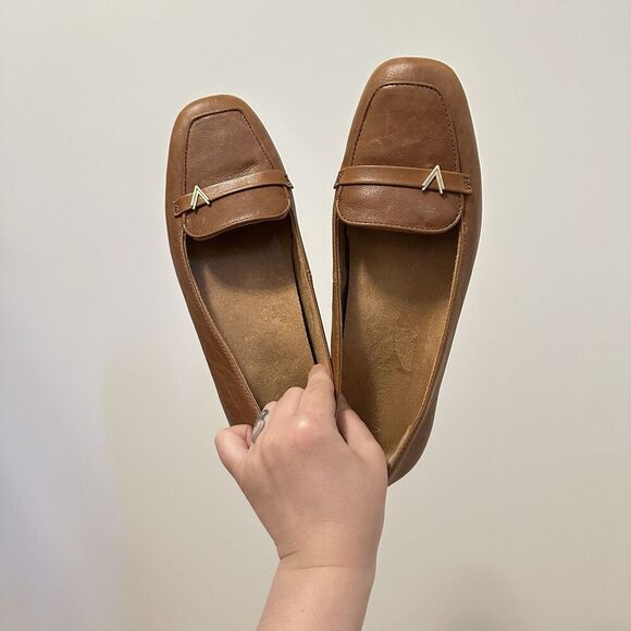 Vionic Tan Leather Loafers with Gold Accent - Picture 9 of 10